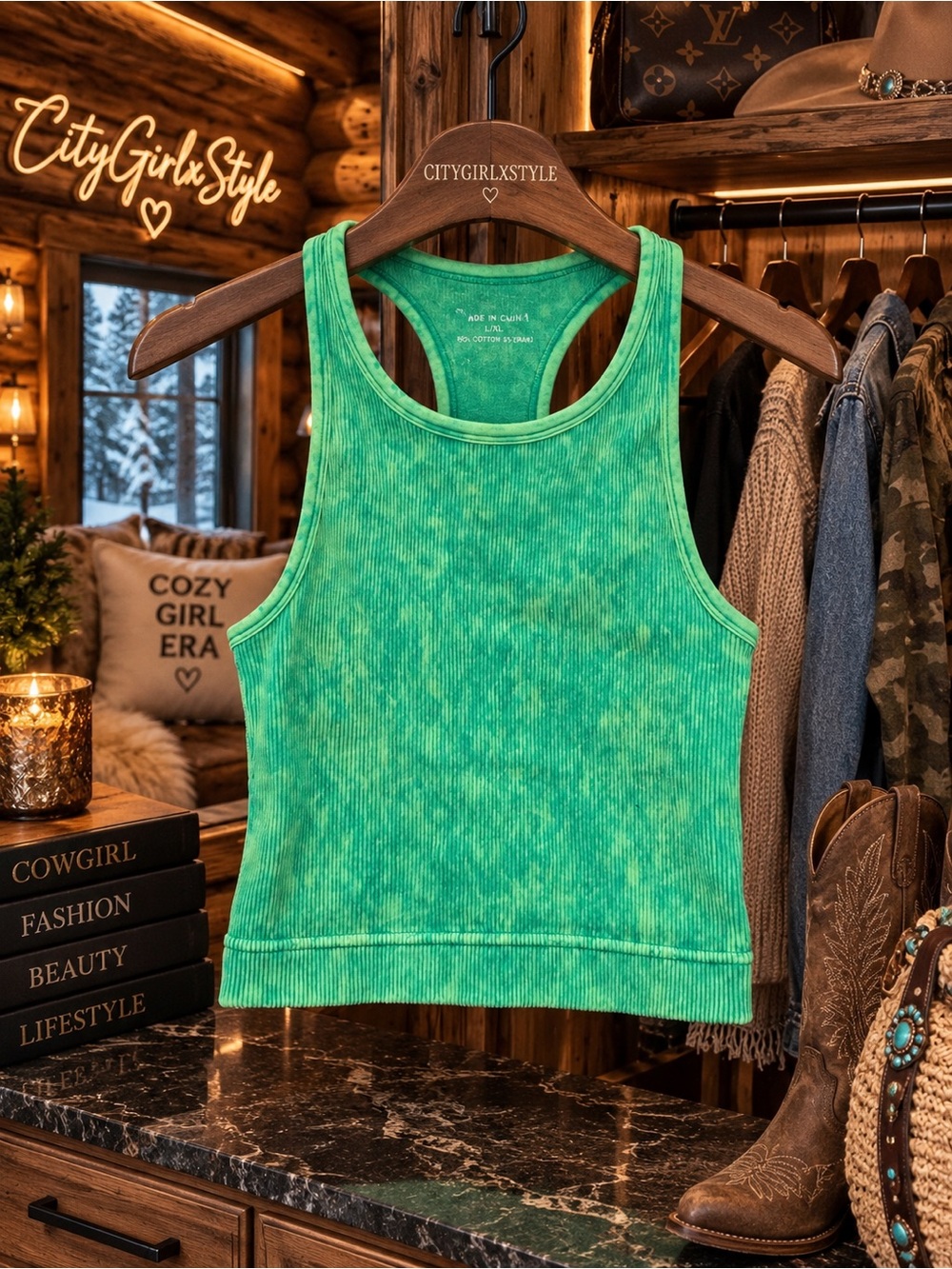 Zenana green racerback tank top size L XL